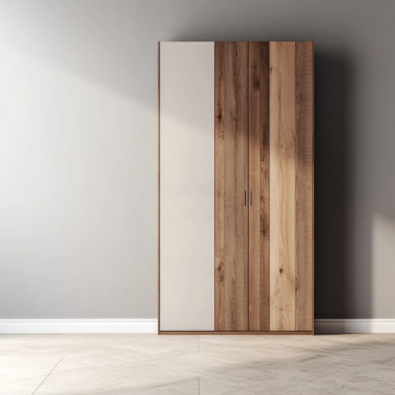 3-Door Contemporary Swing Wardrobe Design in Luna Scura and Acacia Finish